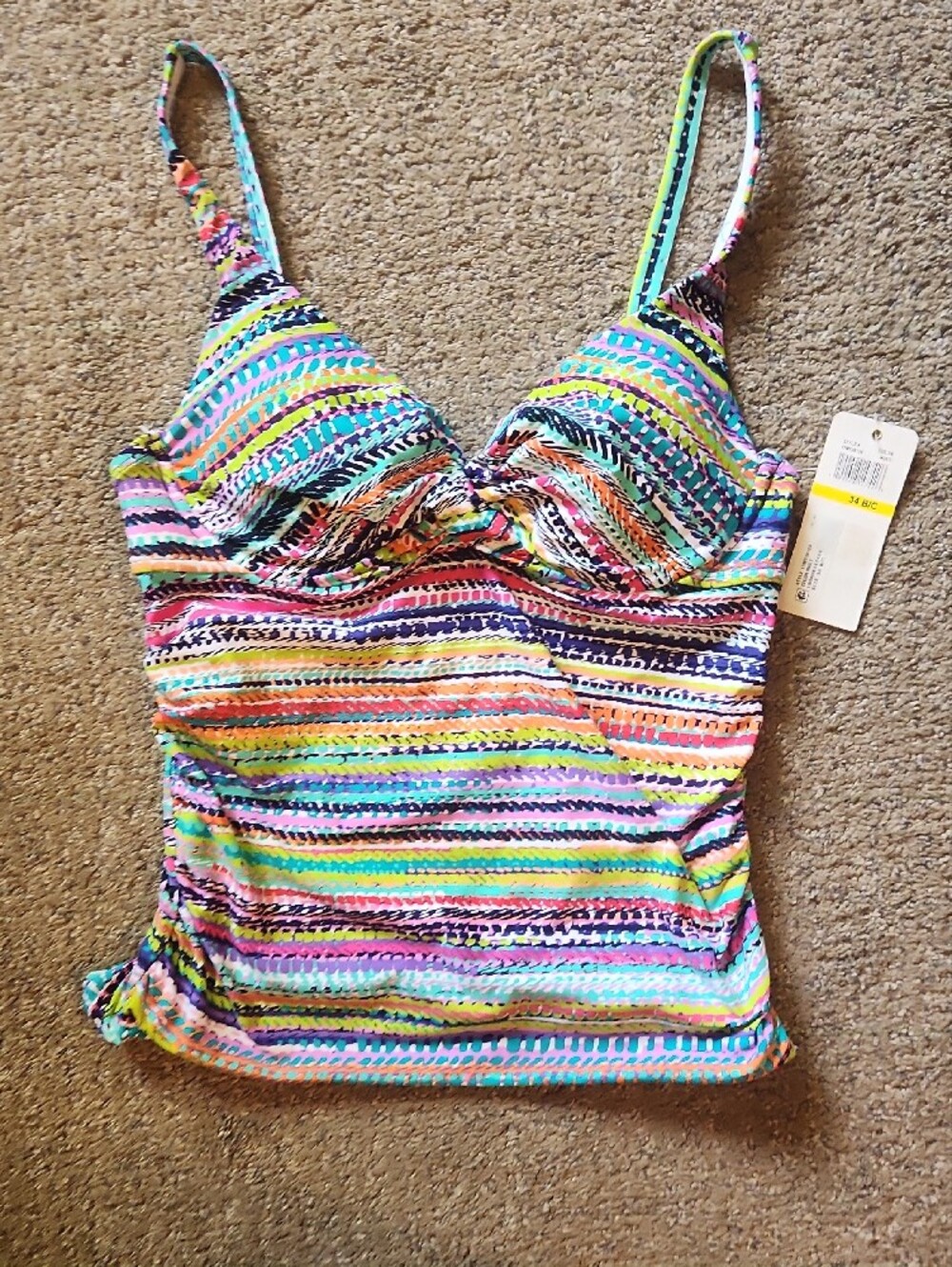 Anne Cole Multicolor Striped Bikini Top with Purple Trim - Picture 10 of 11